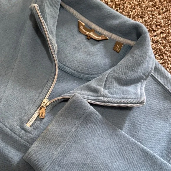 Tommy Bahama Men's M Pullover Sweatshirt Quarter Zip Blue Cozy Casual - Picture 4 of 5
